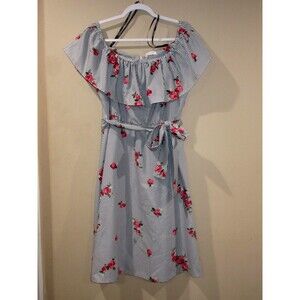 Calvin Klein Off the Shoulder Pinstripe Floral Strapless Dress Sz 12Embroidered